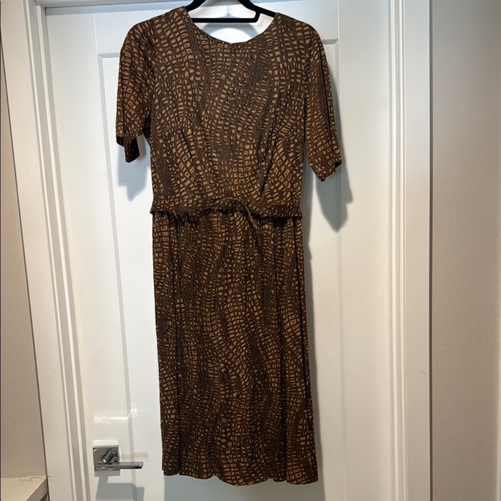 Vintage Alligator Print Pleated Midi Dress